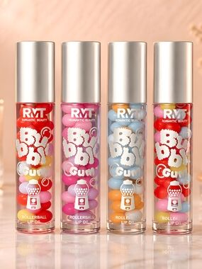 Rollerball Lip Oil with Multicolor Bead Capsules — Red, Pink, Blue, Orange